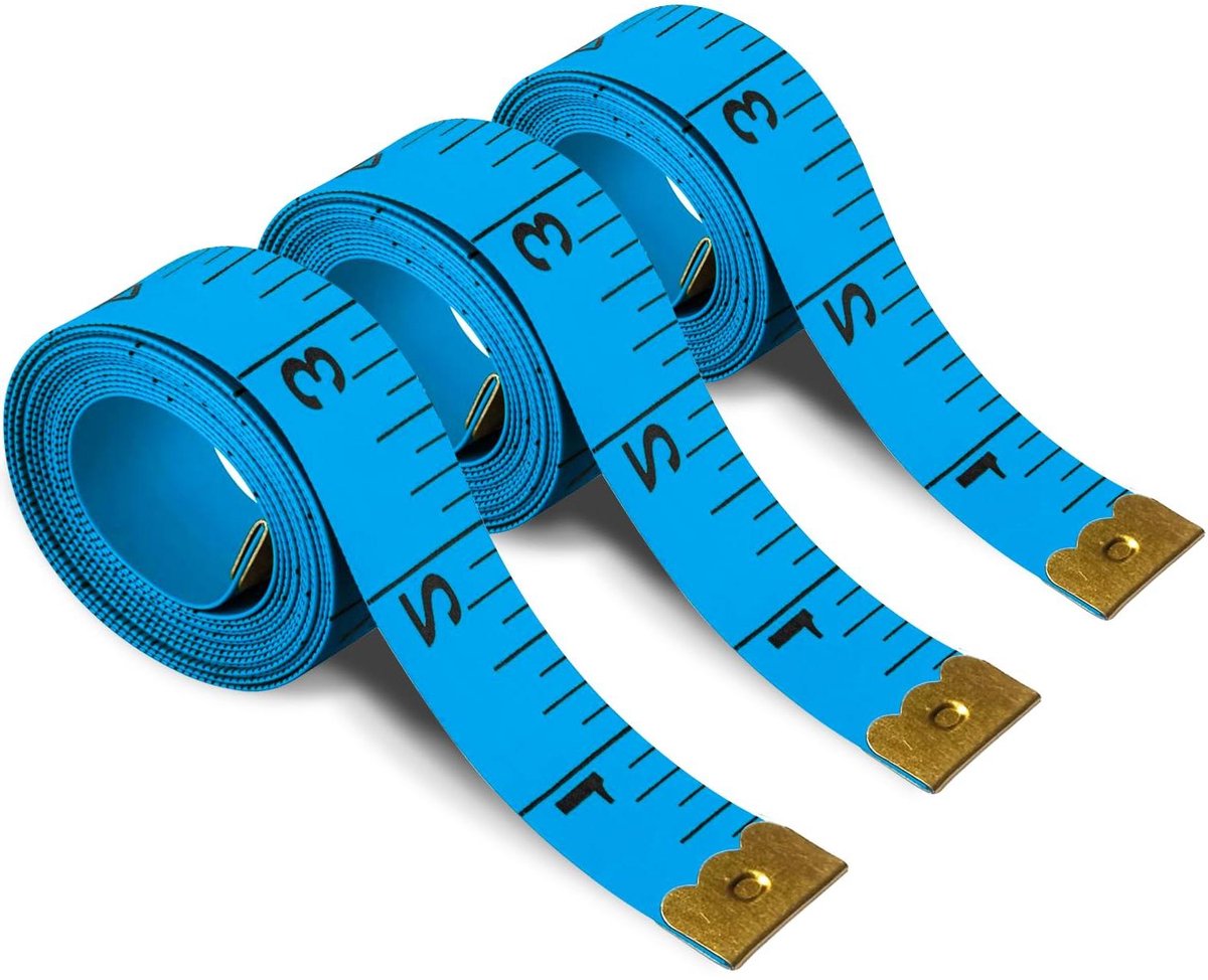 Meetlint 3 Pack - Zachte Meetlinten - Lichaam Meten - Dubbele Schaal - 150 cm - Blauw