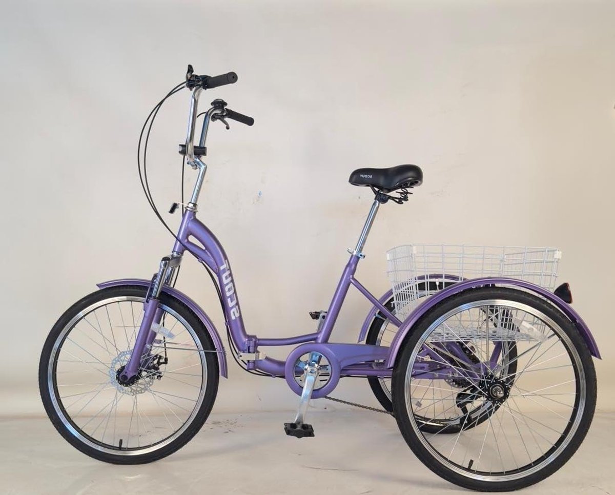 Vouwbare Driewieler - Volwassen Tricycle - Actief Blijven - 6 Versnellingen - 24 inch Wielen - Mat Paars