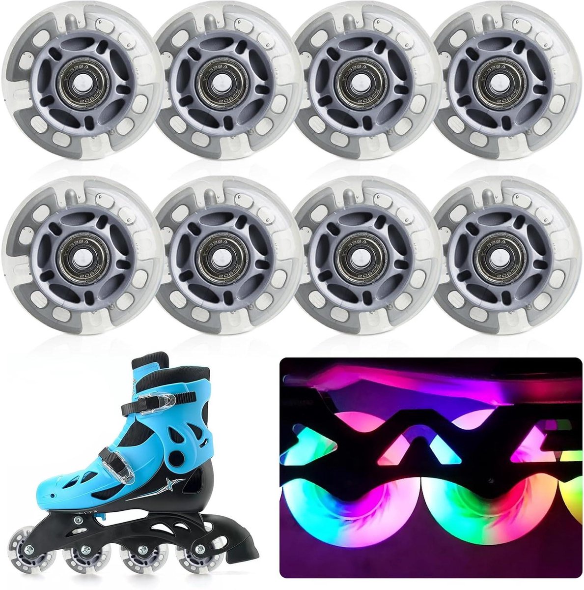 Skate Wielen - Vervangende Roldelen - Soepel Glijden - ABEC-7 Lagers - 8 Stuks 72mm - Zilver Transparant