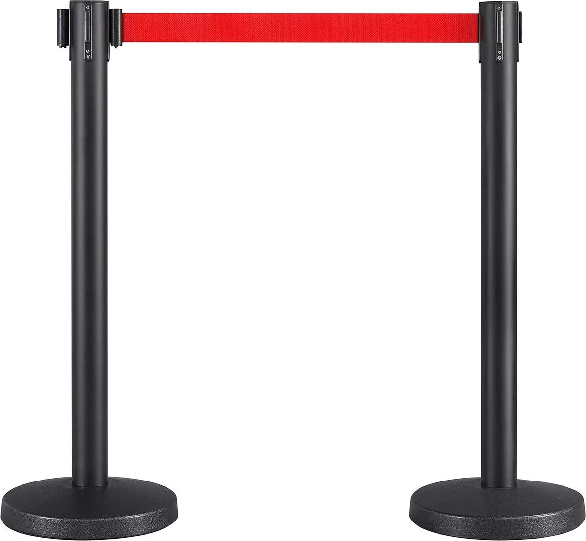 Afzetpaaltjes met Band - Wachtrij paaltjes Afsluitstandaard - Publiek Begeleiden - Intrekbare Band van 200cm - 92 cm Hoogte - Zwart-Rood