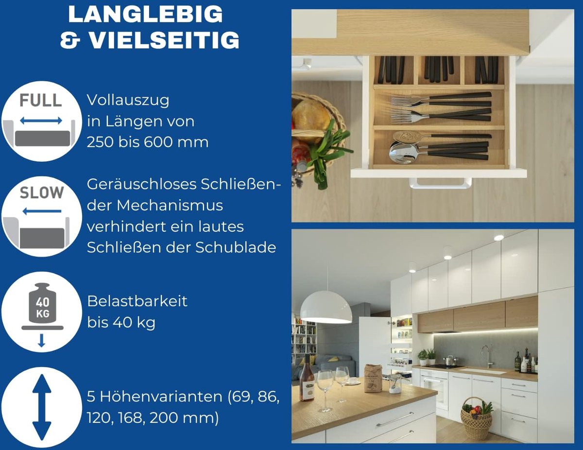 Ladegeleidersysteem - Lade systeem - Meubels Monteren - Geïntegreerde Demping - 350 mm breed - Antraciet