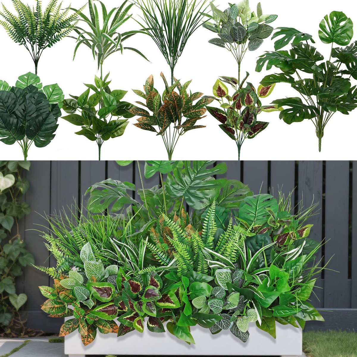 18 Stks Kunstplanten Indoor Outdoor Nep Planten UV Bestand Struiken Kunstgras Nep Outdoor Planten voor Venster Veranda Tuin Home Decor