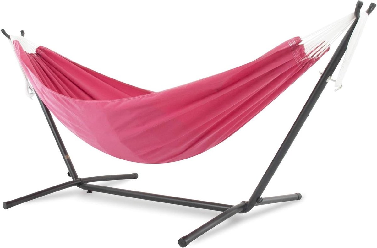Tweepersoons hangmat - Lounge bed - Ontspannen buiten - Inclusief standaard - 250 cm lengte - Hot Pink