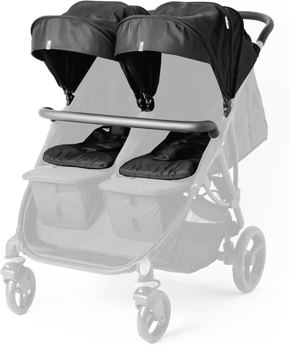 Duowandelwagen - Dubbele kinderwagen - Reizen met kinderen - Compact naast elkaar - 69 cm breed - Gitzwart