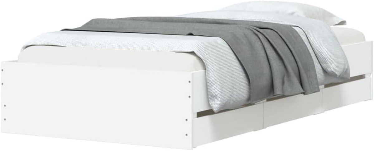 Bedframe met lades - Eenpersoons bed - Slaapkamer inrichten - Praktische opbergruimte - 75x190 cm - Wit