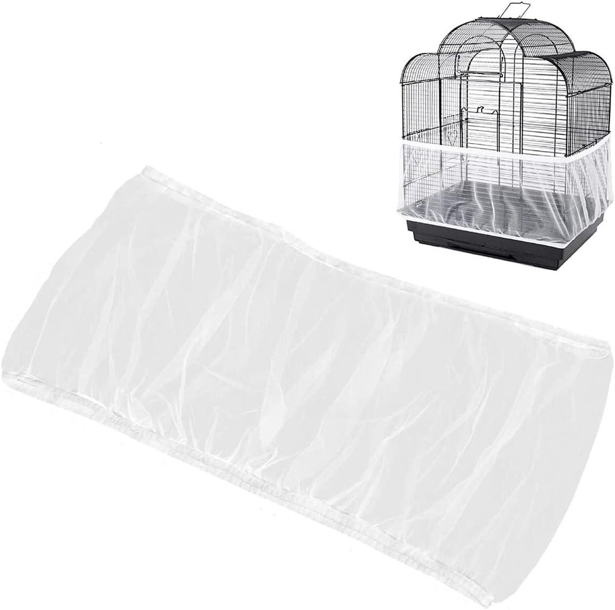 Vogelkooi Zaad Vanger - Net Cover - Kooi Schoon Houden - Verstelbare Pasvorm - 50 tot 90 inch - Wit