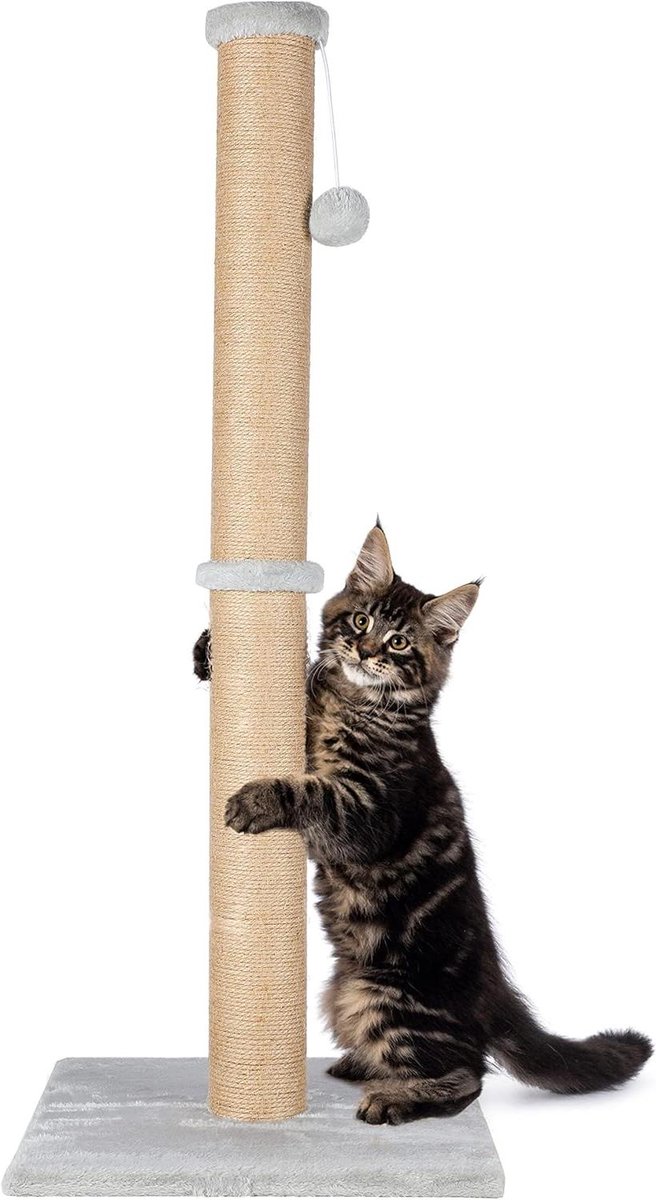 Krabpaal voor katten - Krabmeubel - Katten spel en krab - Natuurlijk sisaltouw - 94 cm hoog - Zandkleur