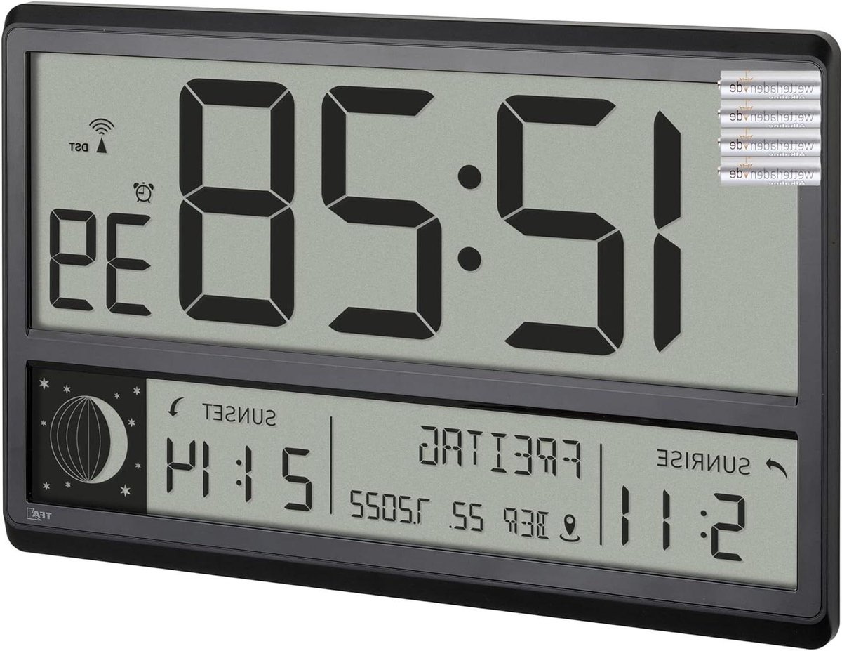 Digitale Wandklok - Radiogestuurde Klok - Tijd Weergeven - XL Display - 36 cm - Zwart