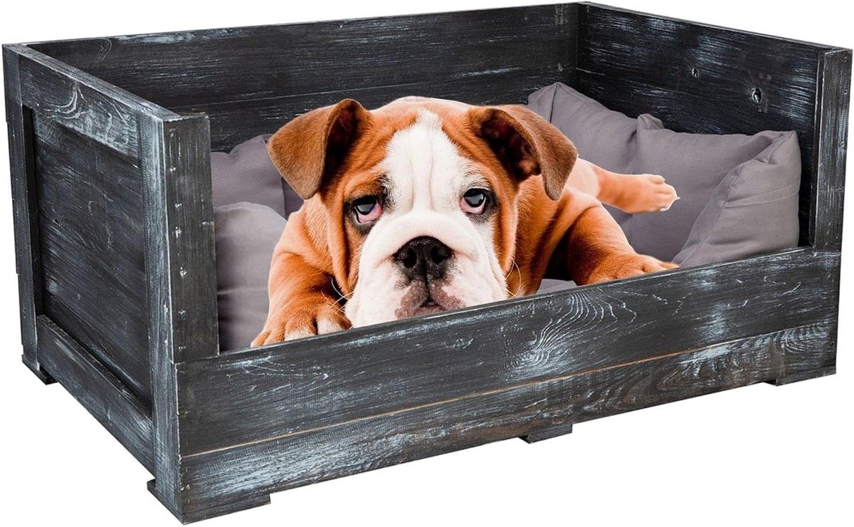 Houten Huisdierbank - Hondensofa Kattenmand - Comfortabel Rusten - Vintage Design - 90x60x45cm - Zwart