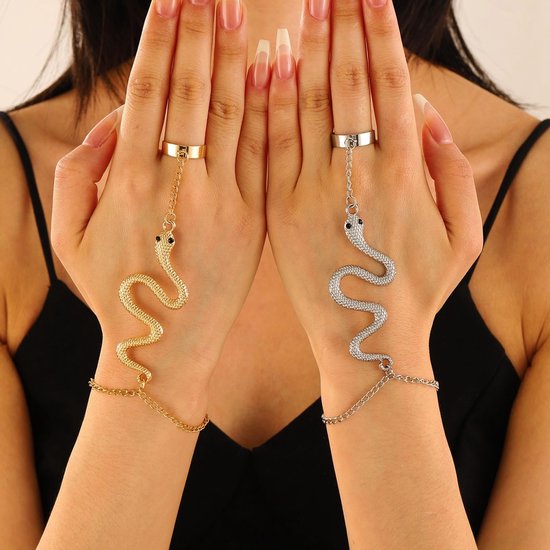 Handketting goud slang vinger ring armband slang slaven ketting handharnas Hallowen Medusa modesieraden voor vrouwen — afbeelding 5