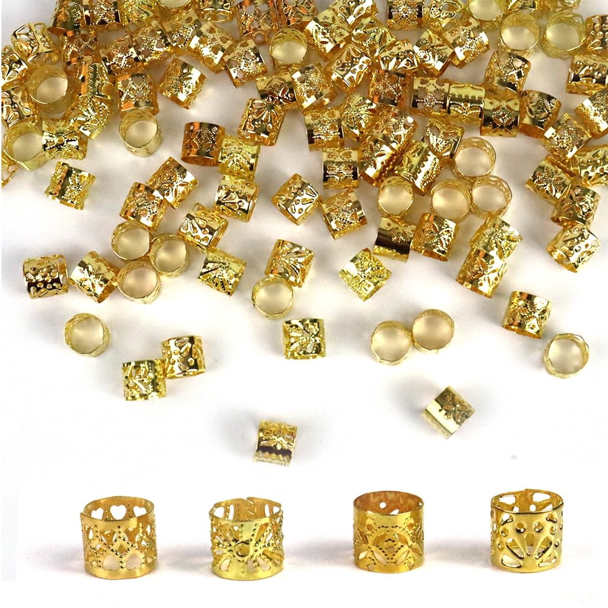 100-delige vlechtaccessoireset: vlechtklemmen, twist-kralen, haarkralen, vlechtdecoratie, uniseks haaraccessoires (goud)