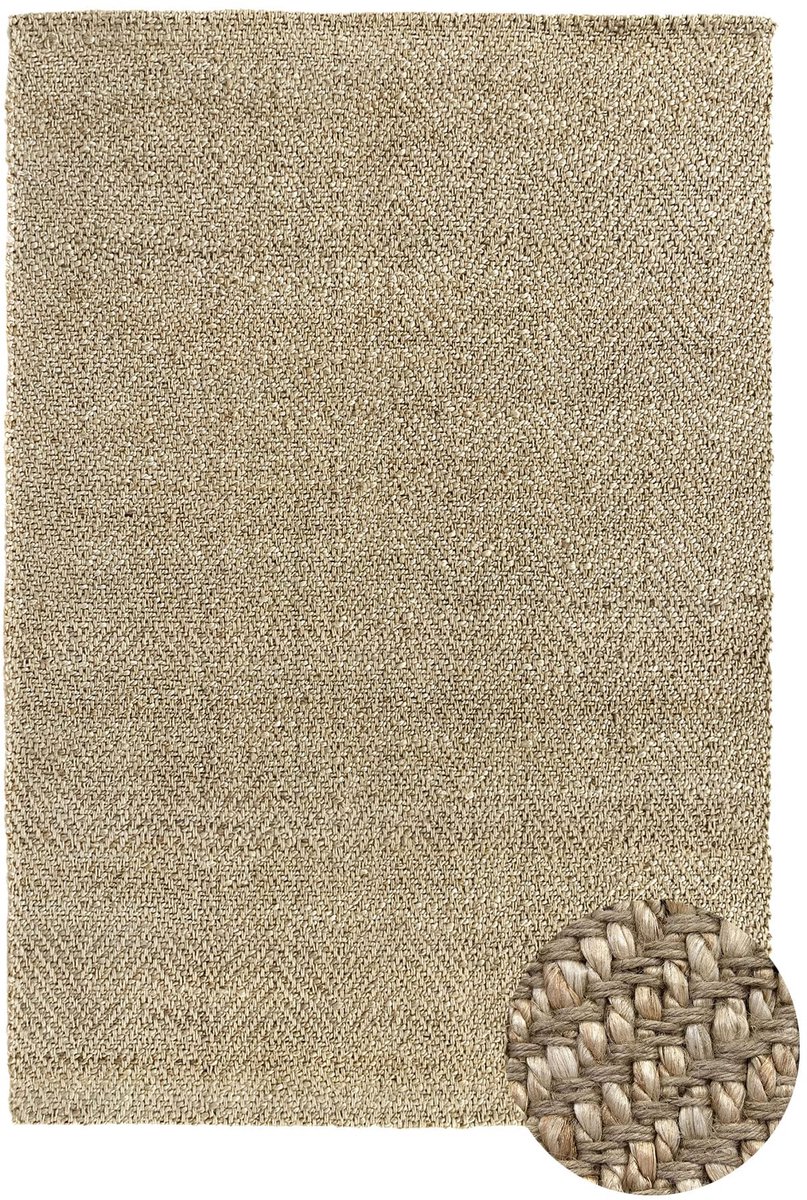 Vloerkleed Jute Natuurlijk Kleur, Alcazar Jute Tapijt 100% Natuurlijke Jutevezel, Zacht Tapijt en Gemiddelde Weerstand, Handgeweven, Woonkamer, Slaapkamer, Hal Tapijt - (170x120cm)