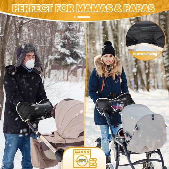 Kinderwagen Muts - Wandelhandschoenen - Baby Comfort - Waterproof Stof - 28 cm - Zwart — afbeelding 4