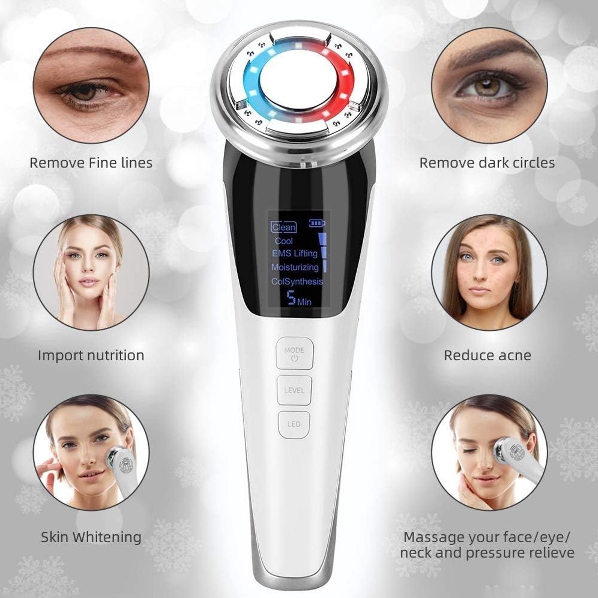 5-in-1 gezichtsmassageapparaat - Gezichtslift - Gezichtsreiniging - Anti-rimpel - Anti-veroudering - Multifunctioneel beautyapparaat