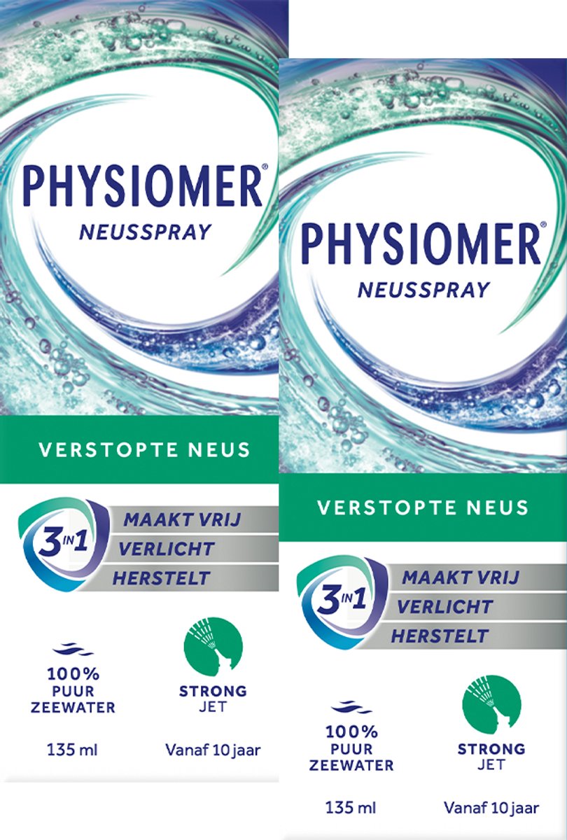 Physiomer Strong Jet DUOPACK - 3 in 1 neusspray - Maakt vrij, verlicht en herstelt - Neusspray - reiniging van de neusholtes - 2x 210ml