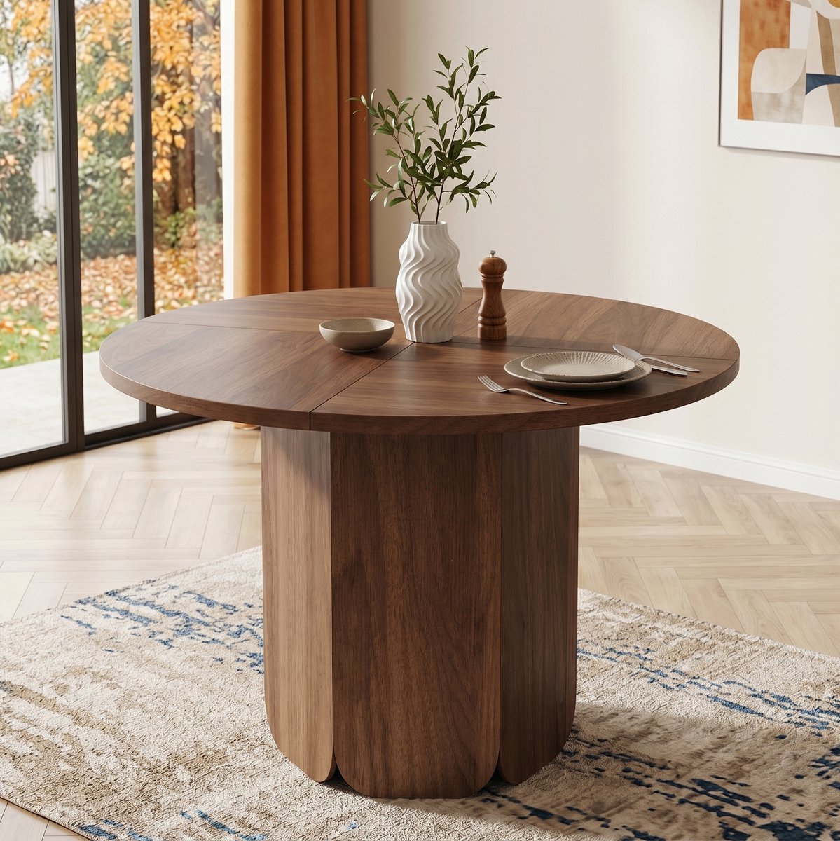 MIVRAY Eettafel - Ronde Tafel Voor 4 Tot 6 Personen In Scandinavische Stijl - Voor Eetkamer En Woonruimte - MDF - Walnootkleur - 120 Cm