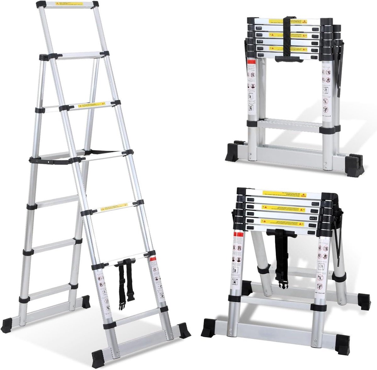 Telescopische Ladder - Opvouwbare Ladder - Veilig Klussen - Verstelbare Hoogte - 150kg Draaglast - Zilver