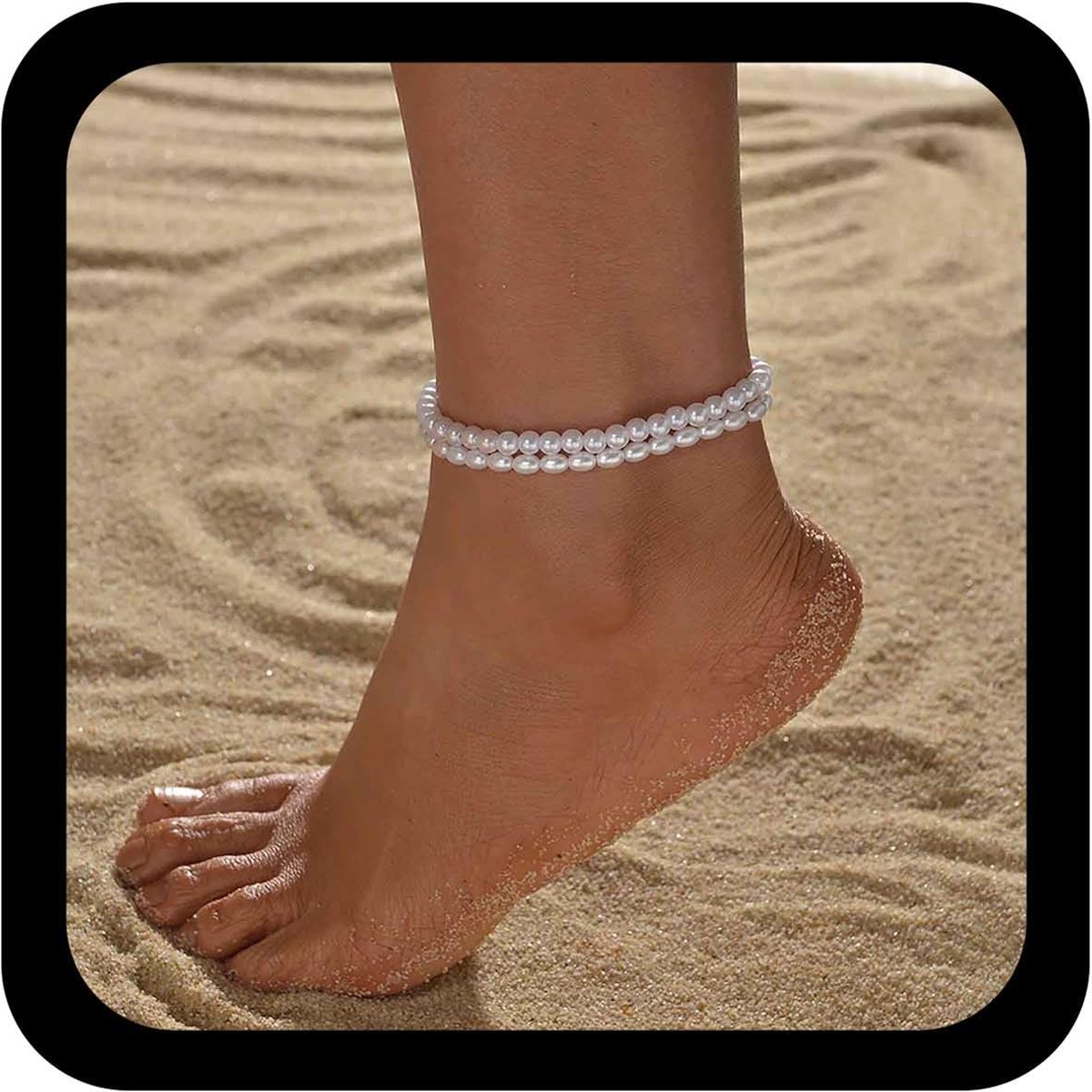 enkelbandje met witte parels, elastisch, parelketting, enkelbandje, enkelband, zomer, strand, sieraden voor vrouwen
