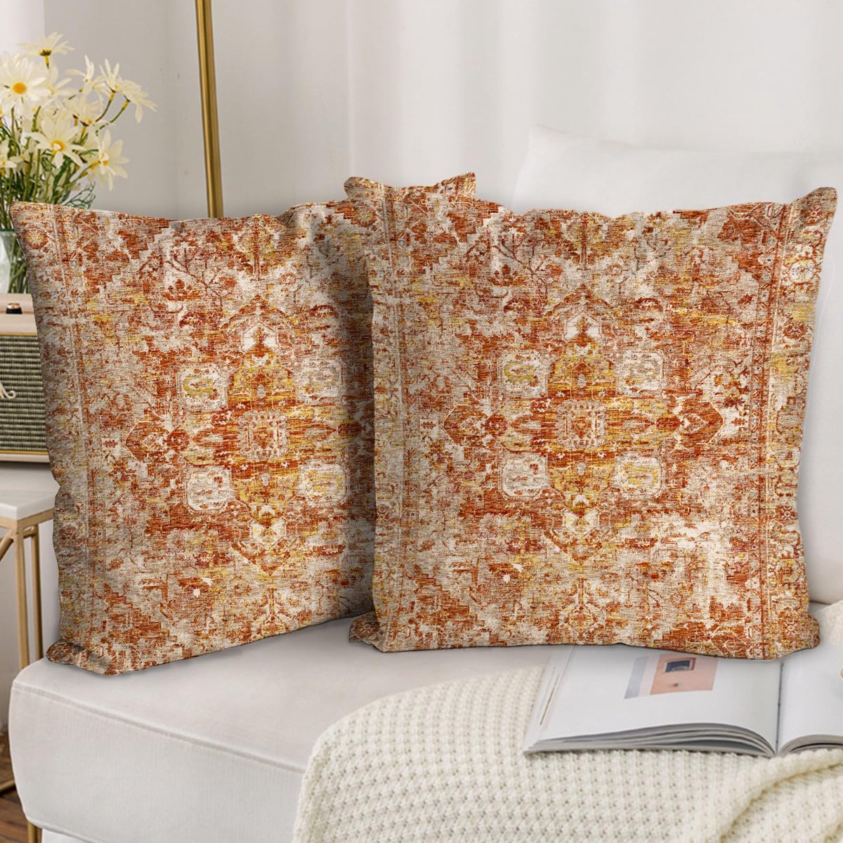 Set van 2 decoratieve kussenslopen, 40 x 40 cm, boho, etnisch, vintage, decoratieve kussensloop, 40 x 40 cm, dubbelzijdig bedrukt, kussensloop voor huis, bank, woonkamer, slaapkamer