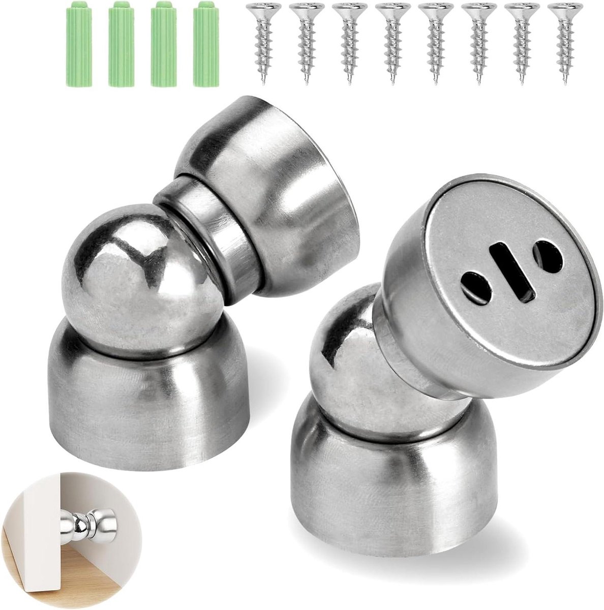 Magnetische Deurstopper - Deurhouder Deurvanger - Deur Open Houden - Sterke Magneet RVS - 2 Stuks - Zilver