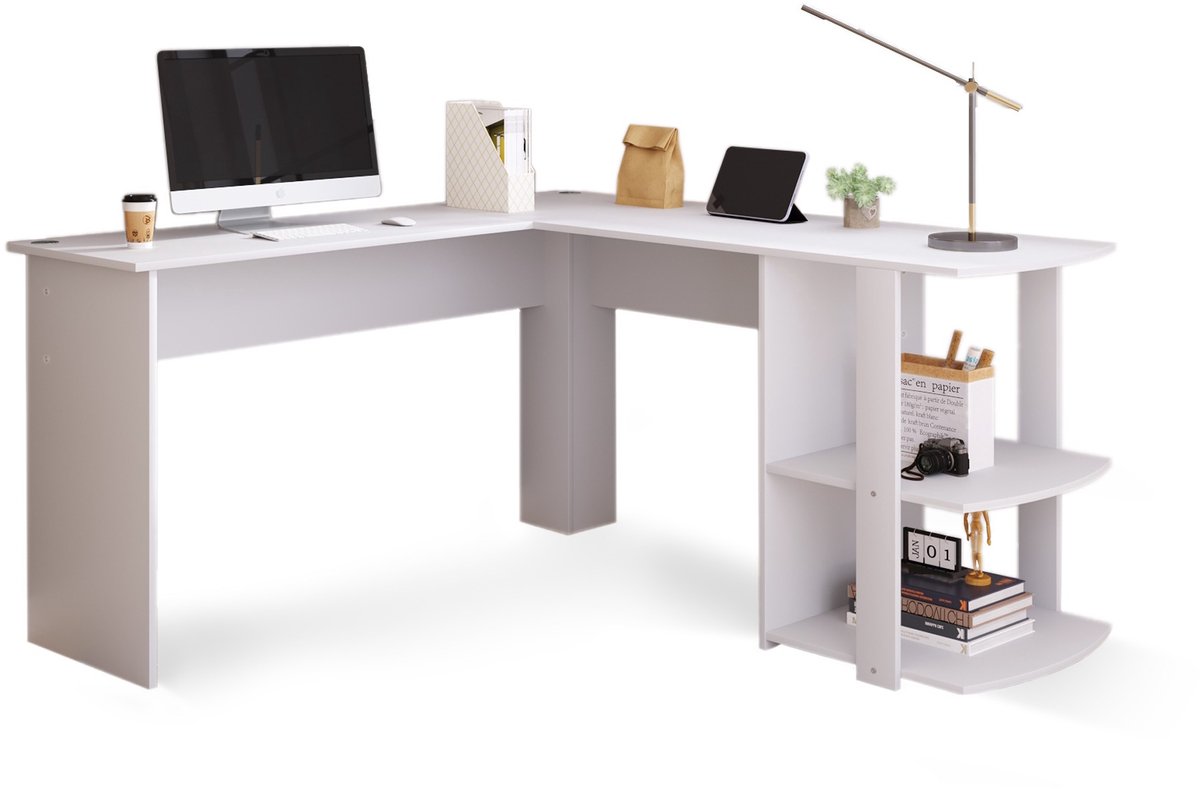 YYchan monitorverhoger - wit - 140 x 140 x 75 cm - met opbergruimte