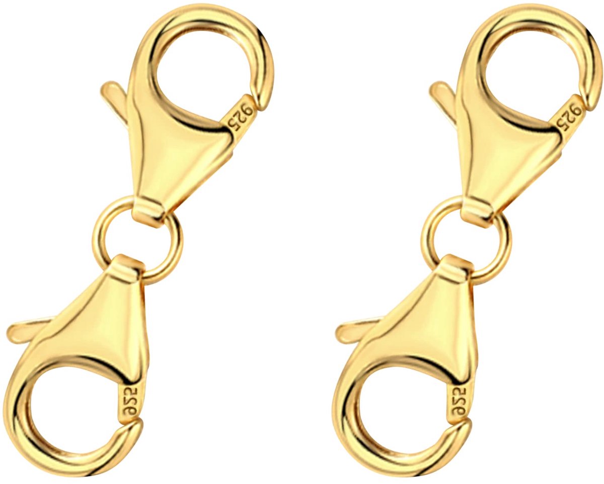 Set van 2 925 verguld sterlingzilveren dubbele karabijnsluiting zilver, armbanden sluitingen, armbandverlenging, kettingsluiting, sieradensluitingen, enkelbandsluitingen