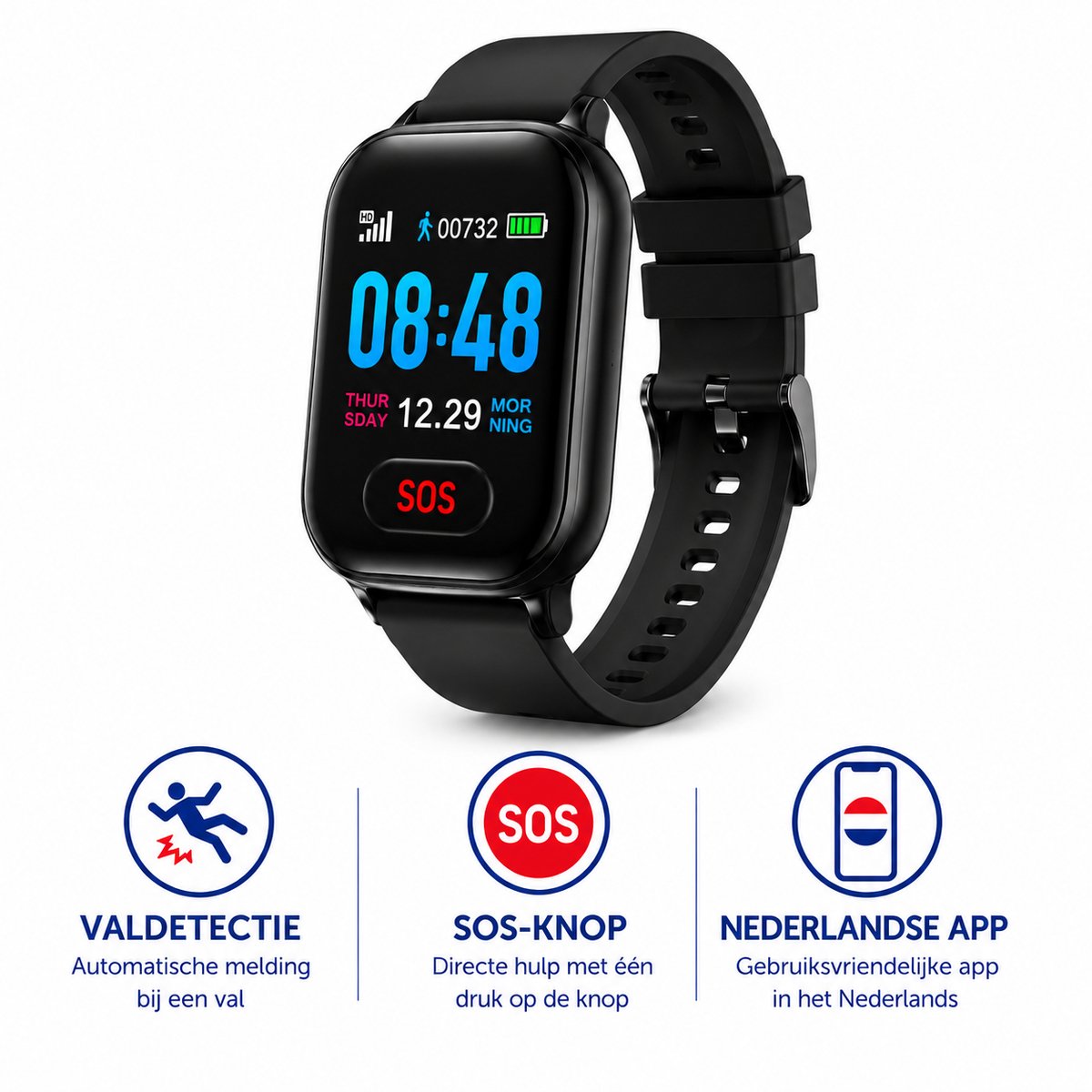 WatchSafer SOS Mini- GPS Horloge Senior - Smartwatch voor Ouderen - Persoonlijke alarmen - alarm horloge ouderen - GPS Horloge Alzheimer - Valdetectie