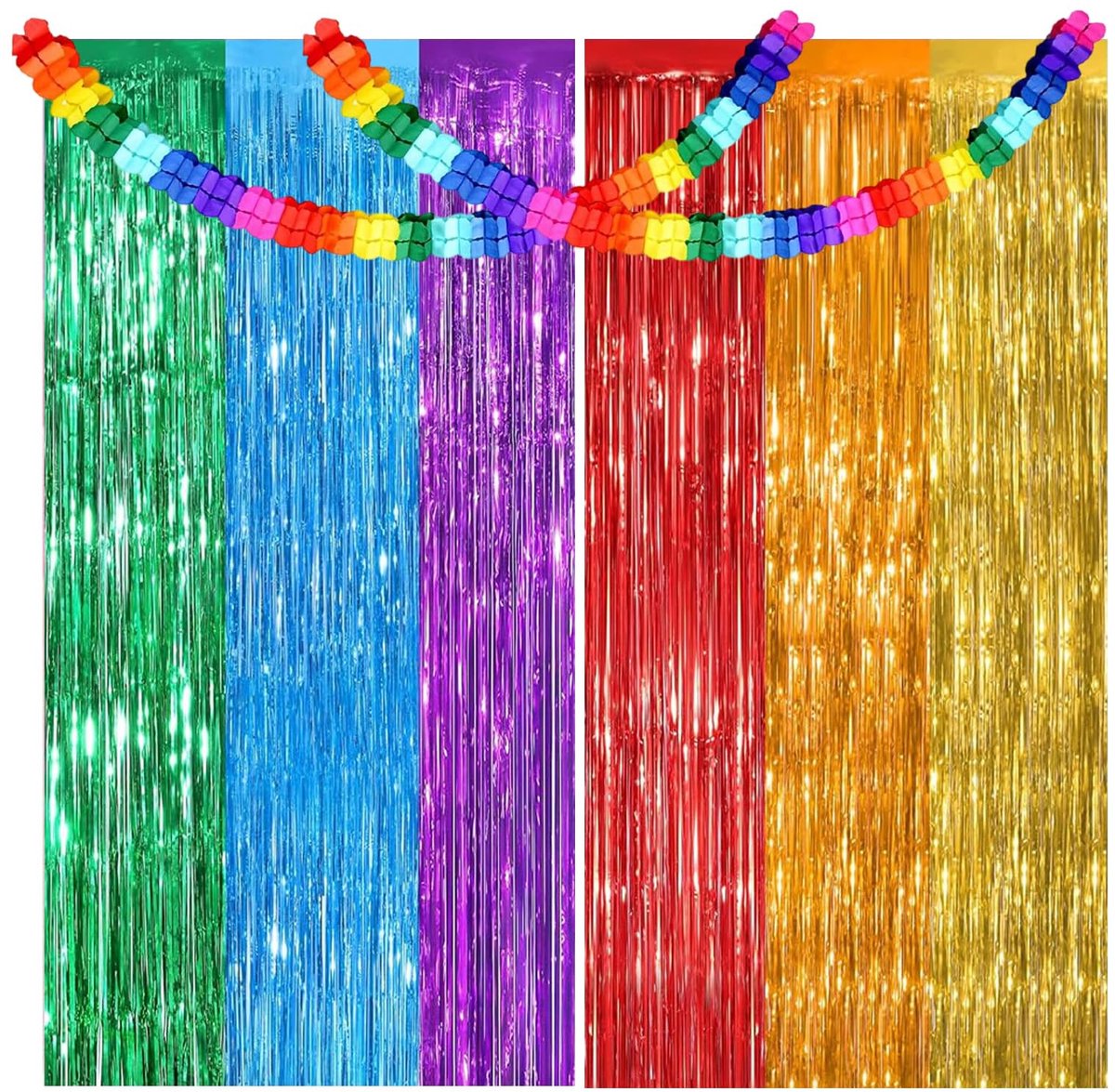 Folie Fringe Gordijnen Pack - Levendige Regenboog Feest Decoraties 1x2m Metalen Streamers, Ideaal voor Verjaardag, Bruiloft, Engagement Fotocabine Rekwisieten Backcloth