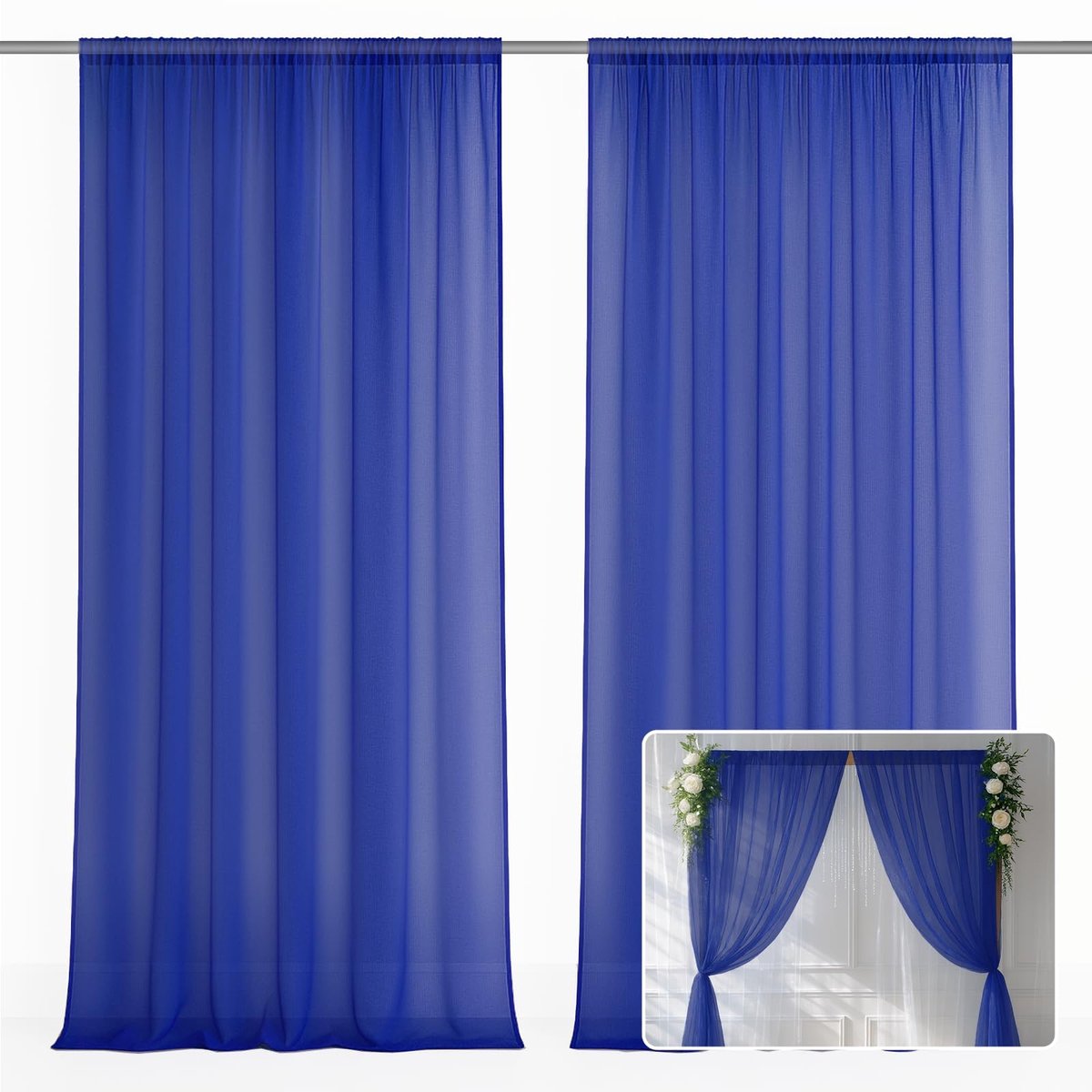 EMART Blauwe achtergrondgordijnen, 3 x 3 m / 10 x 3 m tule chiffon stof draperen voor feesten bruiloft podiumdecoratie, 1,5 x 3 m, 2 panelen achtergronddoek voor babyborrel, fotografie, verjaardag