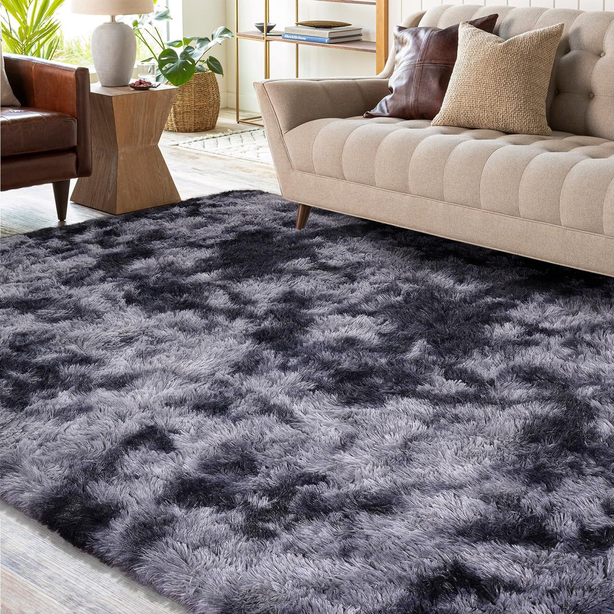 Pluizig hoogpolig tapijt donkergrijs, wasbaar tapijt 200 x 230 cm woonkamer antislip extra grote tapijten slaapkamer zacht moderne tapijten mat voor kinderkamer