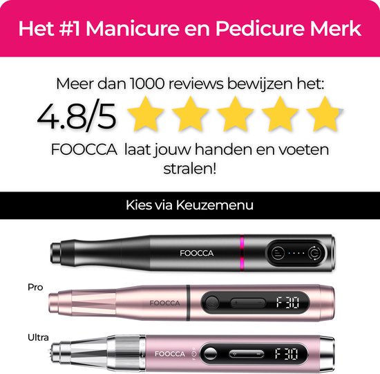 FOOCCA® Draadloze Elektrische Nagelvijl - Nagelfrees 20000 RPM - Oplaadbaar - Wireless - 12 Bitjes + 55 Schuurrolletjes + 3 Accessoires - Nagelstofkap - Manicure en Pedicure Set - Ergonomische Aluminium Behuizing - Eeltverwijderaar - Kalknagel