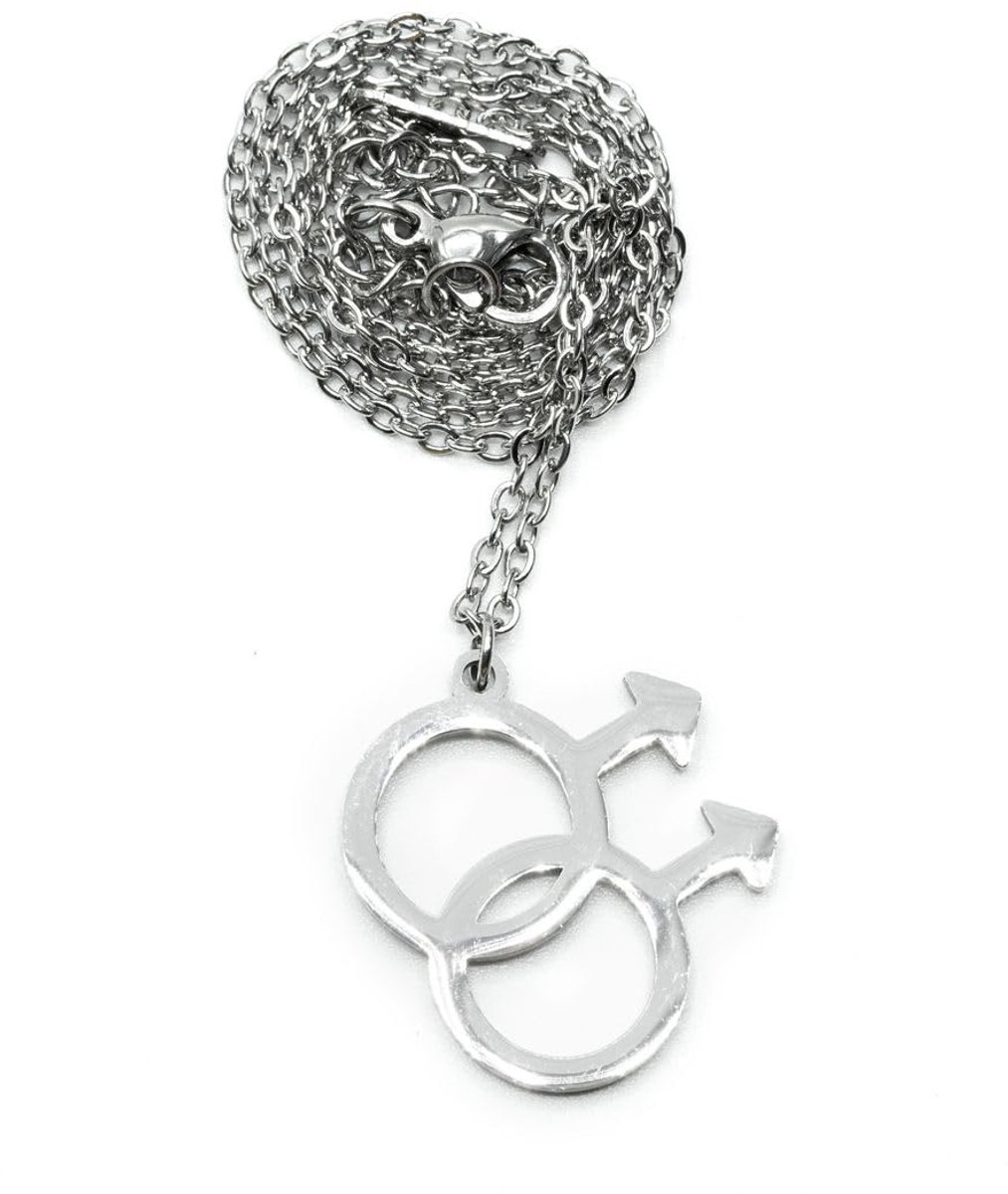 Mannen symbolen ketting 45 cm hanger halsketting gay LGBTQ+ zilver - origineel modesieraad - schakelketting zilver, 20 mm, Metaal
