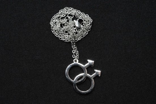 Mannen symbolen ketting 45 cm hanger halsketting gay LGBTQ+ zilver - origineel modesieraad - schakelketting zilver, 20 mm, Metaal — afbeelding 4