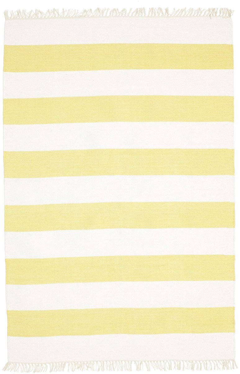RugVista Cotton stripe, Vloerkleed, Kelim, 140 x 200 cm, Rechthoekig, Laagpolig, Woonkamer, Eetkamer, Slaapkamer, Keuken, Alleen chemisch reinigen, Care & Fair gecertificeerd, Geel
