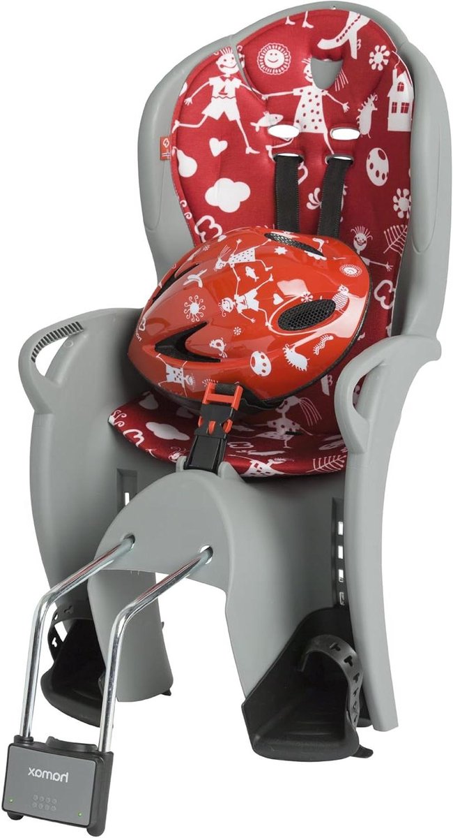 Kinderfietszitje - Fietsstoeltje Kind - Veilig Vervoer - Verstelbare Gordels - Medium - Grijs/Rood