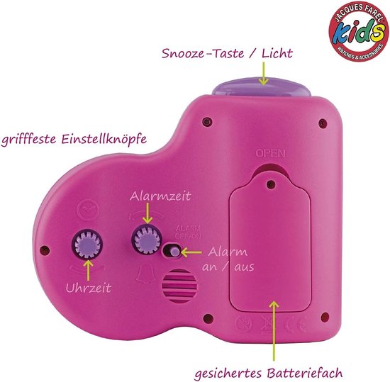 Kinderwekker Vlinder - Kindertijd Klok - Leren Klokkijken - Stil Werkend Mechanisme - 13 x 15 cm - Roze Wit — afbeelding 4