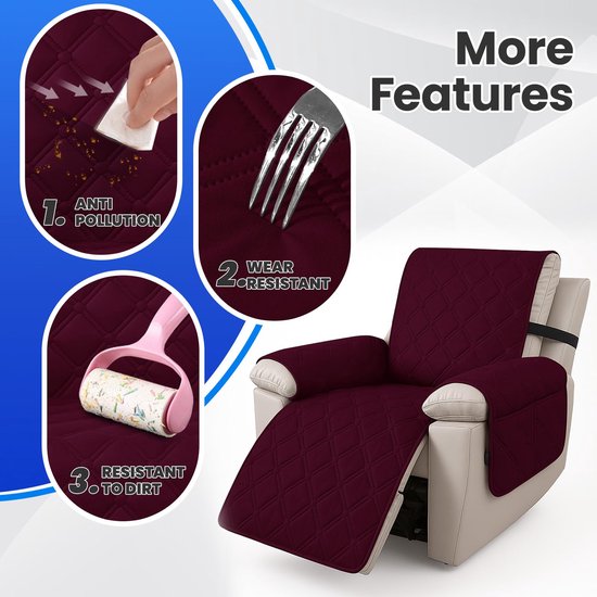 Hoes Voor Fauteuil, Relax Fauteuilbeschermer, Stoelbeschermer Voor Televisiestoel, Fauteuil Hoes Waterdicht, Bankhoes Voor Fauteuil, Hoes Voor Relaxstoel (1 Plaats, Bourgondië) — afbeelding 4
