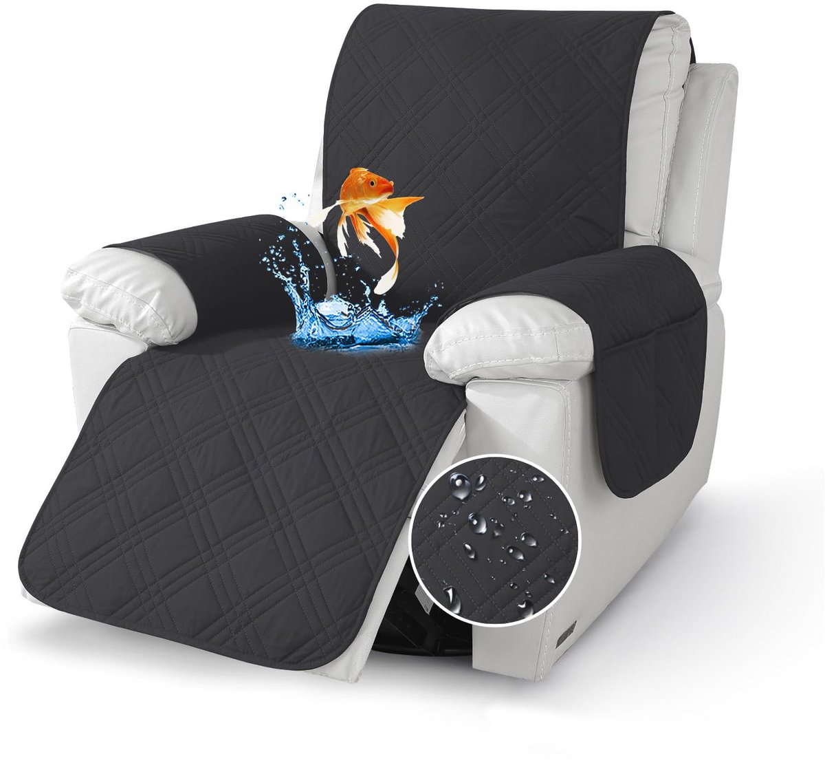 Stoelhoes voor ontspanningsbanken, 1-zits tv-fauteuil met armleuningen, fauteuil hoes met zakken, waterdichte antislip meubelhoes voor bank, stoel
