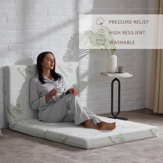 Opvouwbare Matras - Vouwmatras Traagschuim - Logeren en Slapen - Waterdichte Voering - Single 25x75 inch - Wit — afbeelding 3