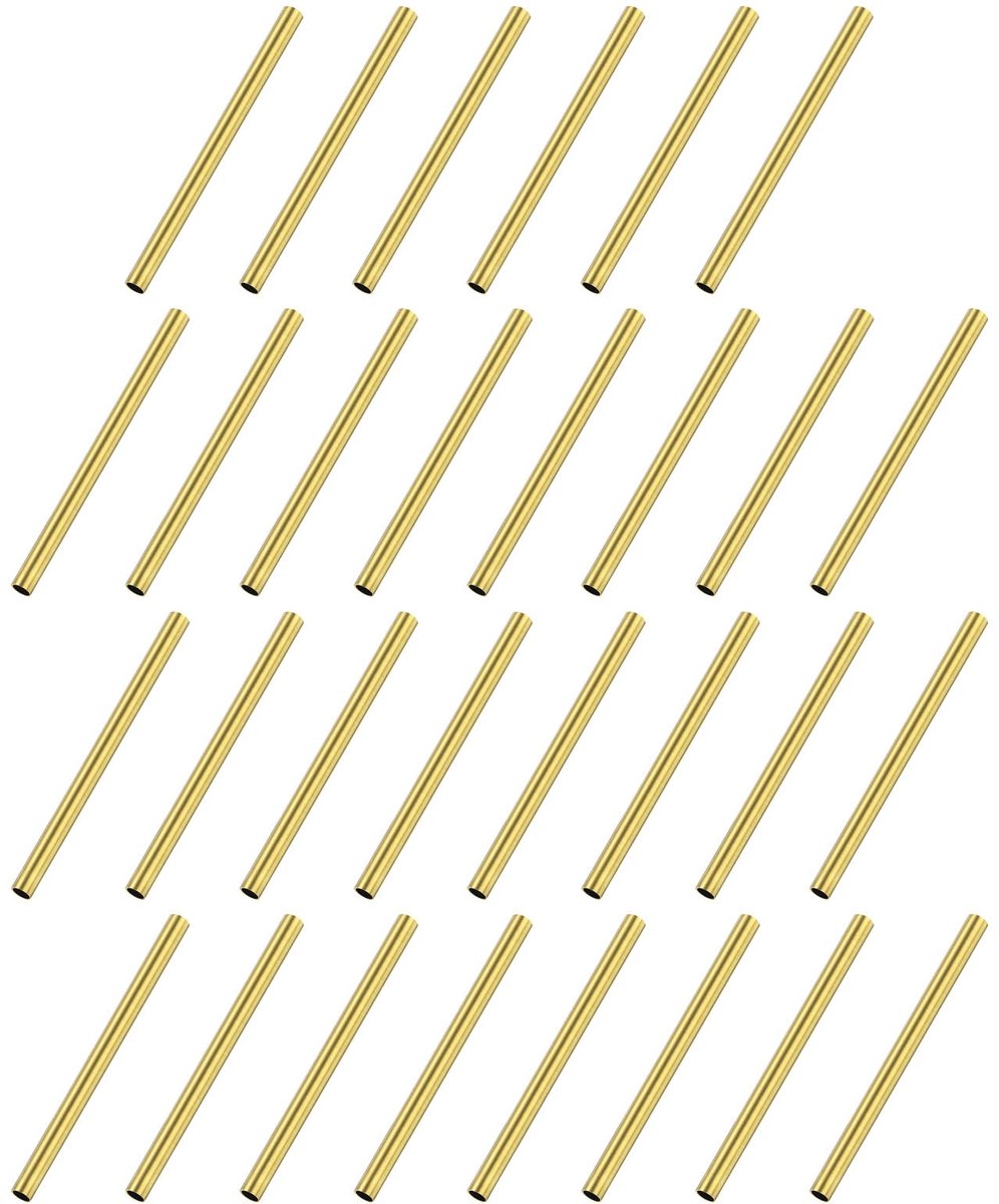 METERXITY 30 stuks 30 mm messing ronde buis, 2 mm buitendiameter 0,2 mm wanddikte korte messing naadloze buis voor doe-het-zelf knutselen/decoreren, kleine metalen rechte pijp [0,08x0,008x1,18 IN]