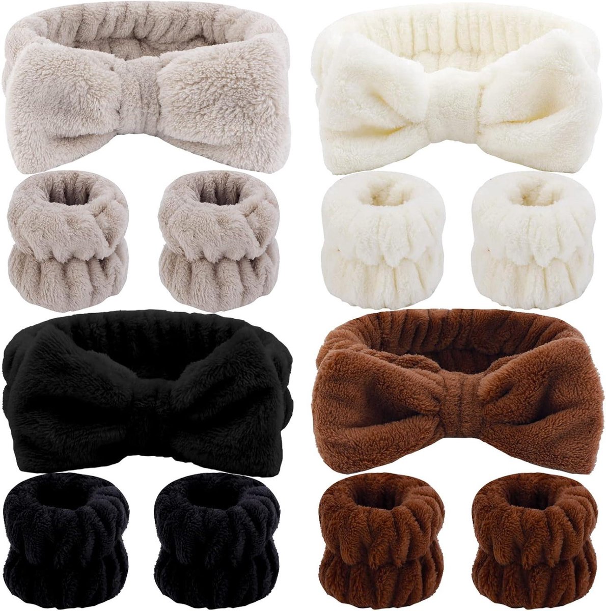 Set Haarbanden Polsbanden - Make-up Set - Gezichtsreiniging en Make-up - Zachte Microvezel - 4 Stuks - Vier Kleuren