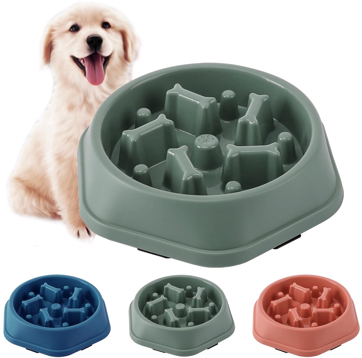 1 stuk slow feeder hondenbak om het eten te vertragen antislip interactief hondenvoer anti-gulping gezonde voerbak voor kleine tot middelgrote honden en katten (groen)