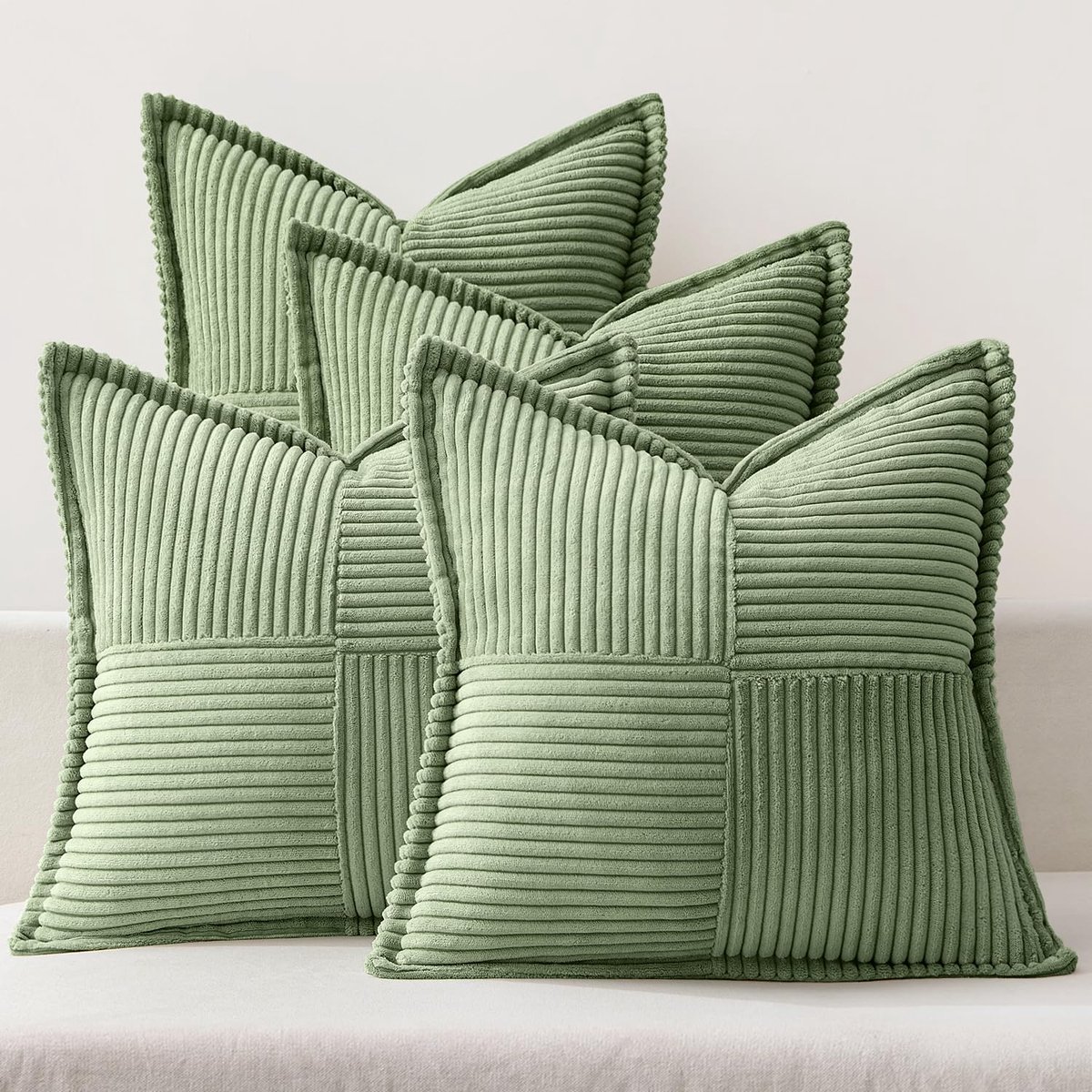 Set van 4 kussenslopen met 4 kussenslopen met granulaat, zacht, vierkant, decoratief voor sofabed, polyester mix 40 x 40, groen