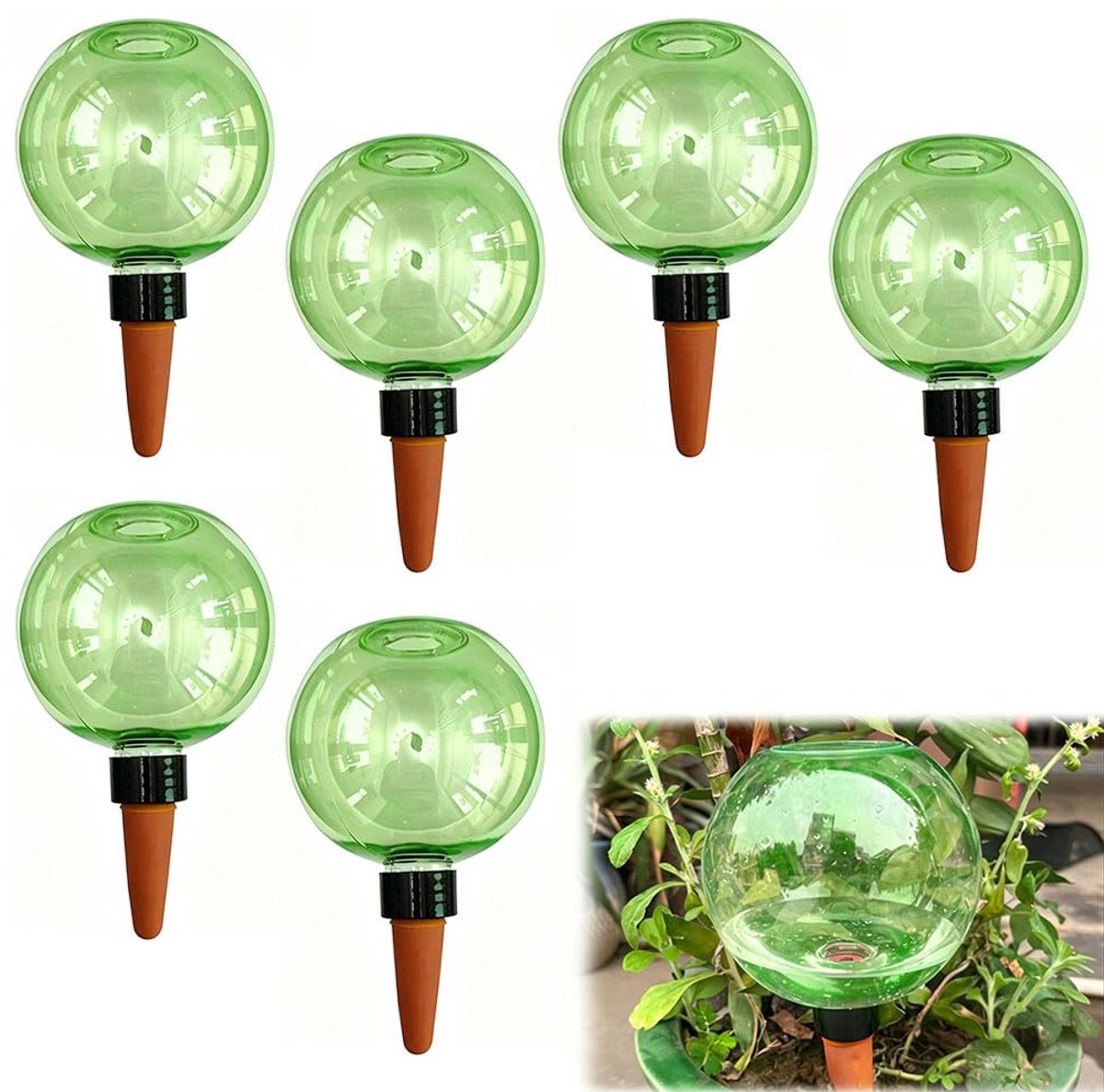 Zelfbewaterende bewateringsbal, 500 ml, grote irrigatieballen, irrigatieballen voor planten, waterballen voor planten van kamer, balkon, tuinplanten (groen, 6 stuks)