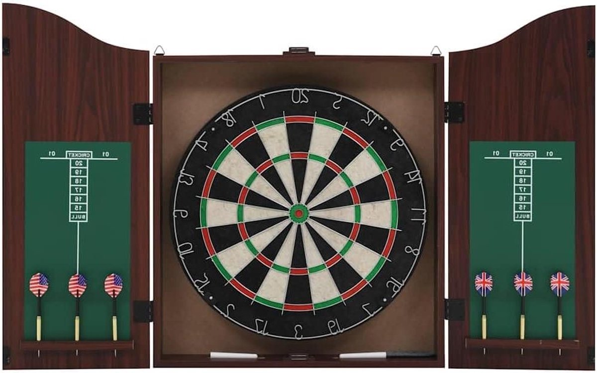 Dartbord Set - Inclusief Kabinet - Competitie Spelen - Sisal Materiaal - 6 Darts - Bruin