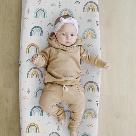 Aankleedkussenhoezen Baby - Luierwissel Hoezen - Comfortabel Verschoonmoment - Ultra Rekbaar Zacht - 2 Stuks - Regenboog Sterren — afbeelding 4