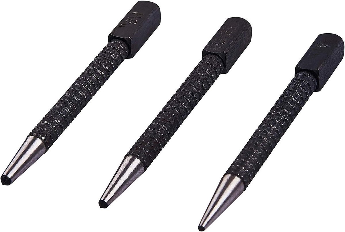Centre Punch Set - Geleidermarker - Precisieboren - Heavy Duty Koolstofstaal - 3 Maten - Metaal