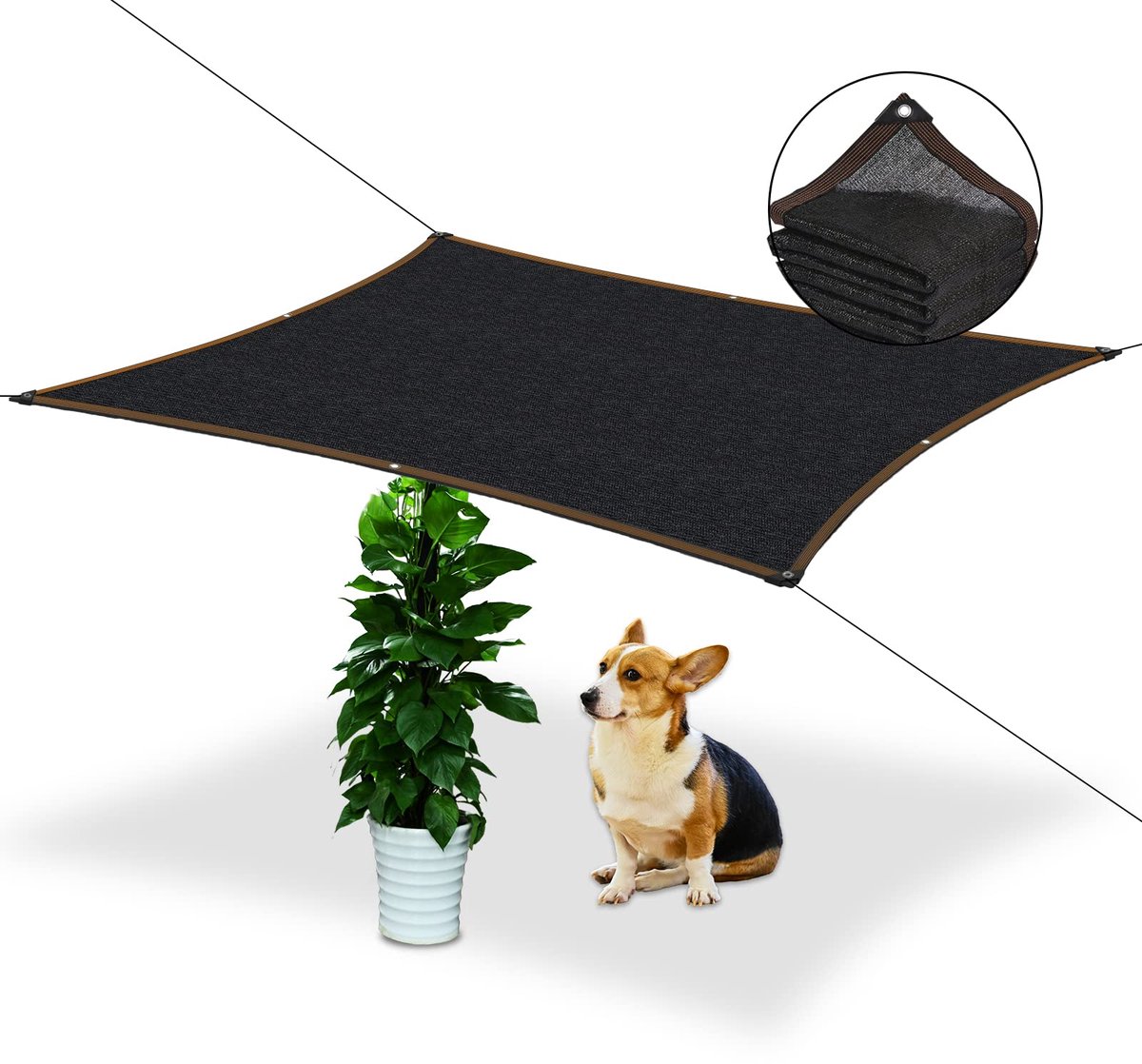 zonnezeil, 3 x 4 m, robuust, 70% zonwering, zwart, luifel, stof, balkon, terrasoverkapping, tuin, uv-bescherming, voor planten, hondenhoeden, zwembad, broeikas