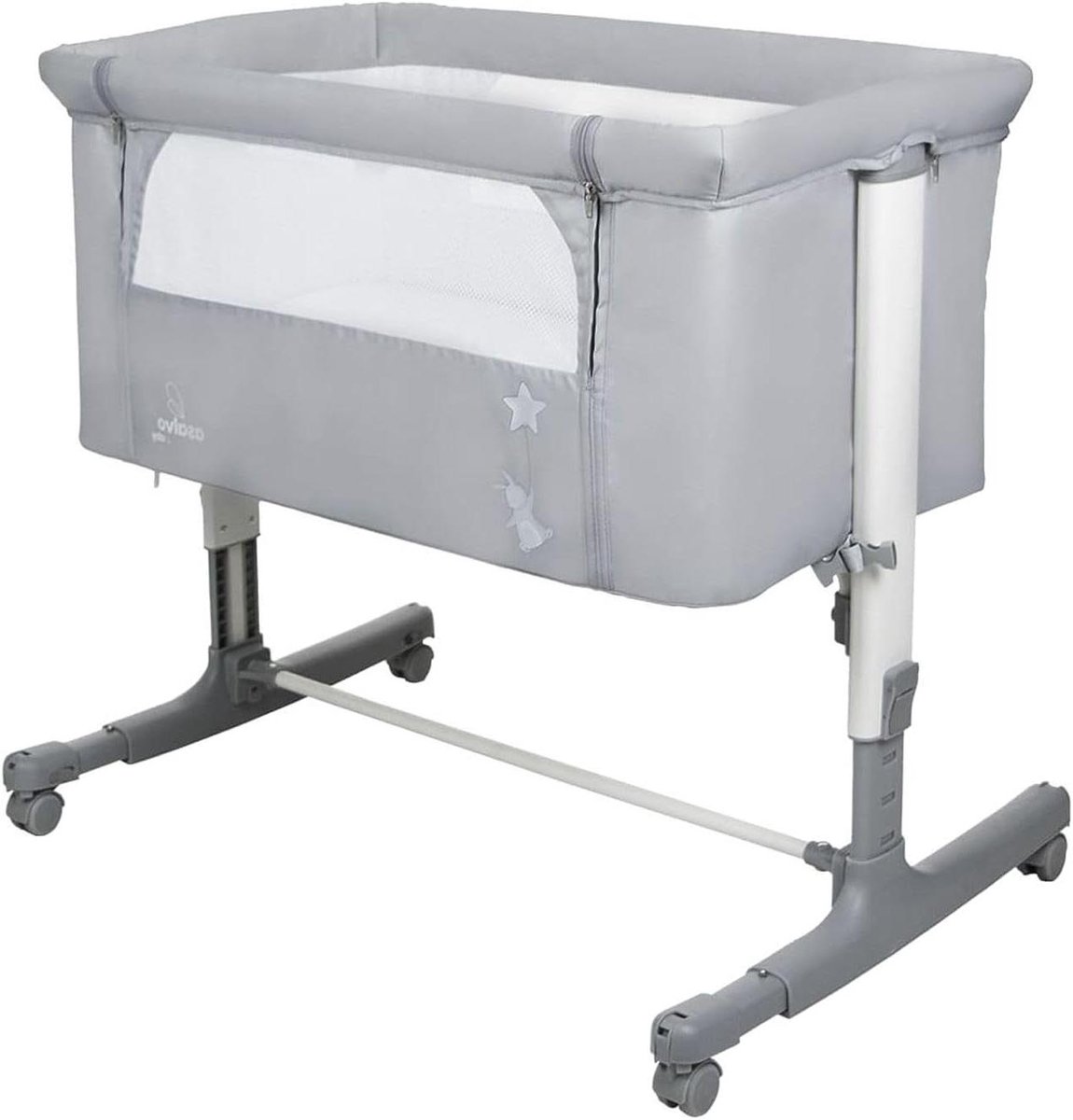 Mini wieg - Bijzetbed baby - Veilig slapen - 5 standen hoogte - 48 x 77 x 82 cm - Grijs