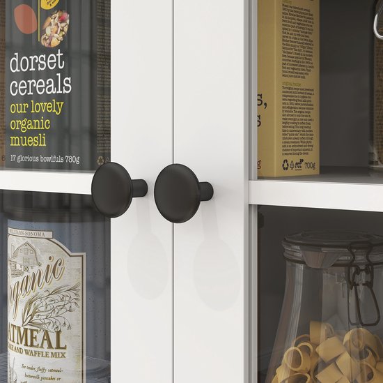 Wishdor - Keukenkast - Microgolfruimte en glazen vitrinedeuren - 2 lades en verstelbare planken - Modern - Keuken of eetkamer - Houtlook - Wit - 74,5 x 40 x 172 cm — afbeelding 3